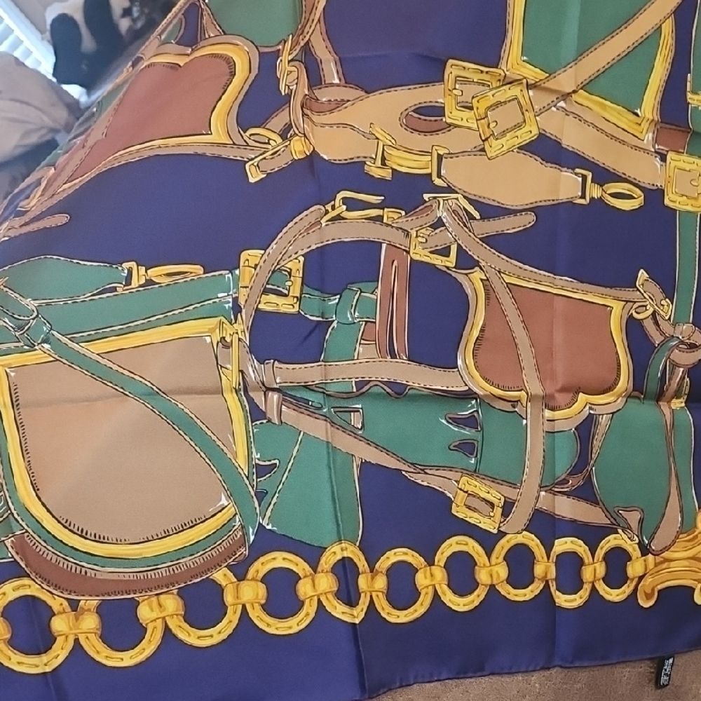 Celine Saddle Motif Scarf in Blue and Gold - Picture 4 of 7